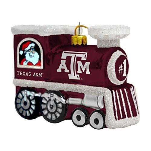 TS NCAA Texas A&M Aggies Blown Glass Santa Clause Train Ornament