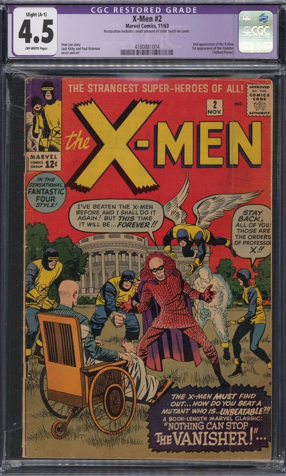 1963 Marvel X-Men #2 CGC 4.5 2nd Appearance of X-Men Restored Grade Slight A-1