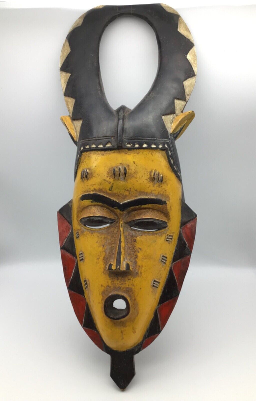 Yaure Mask African Artisan Art Tribal Mask Hand Carved Solid Wood 25 Inches