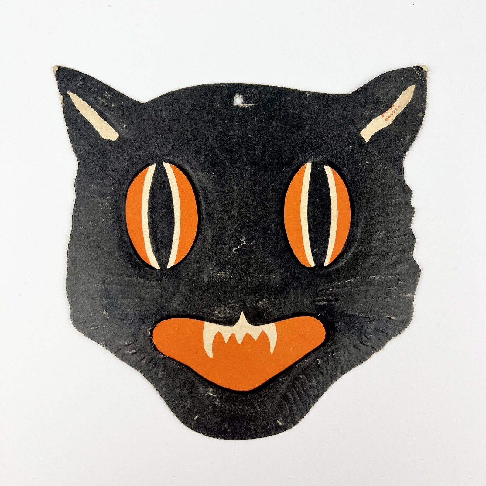 Vintage 1940\'s Luhrs Black Cat German Diecut Halloween Smiling Red