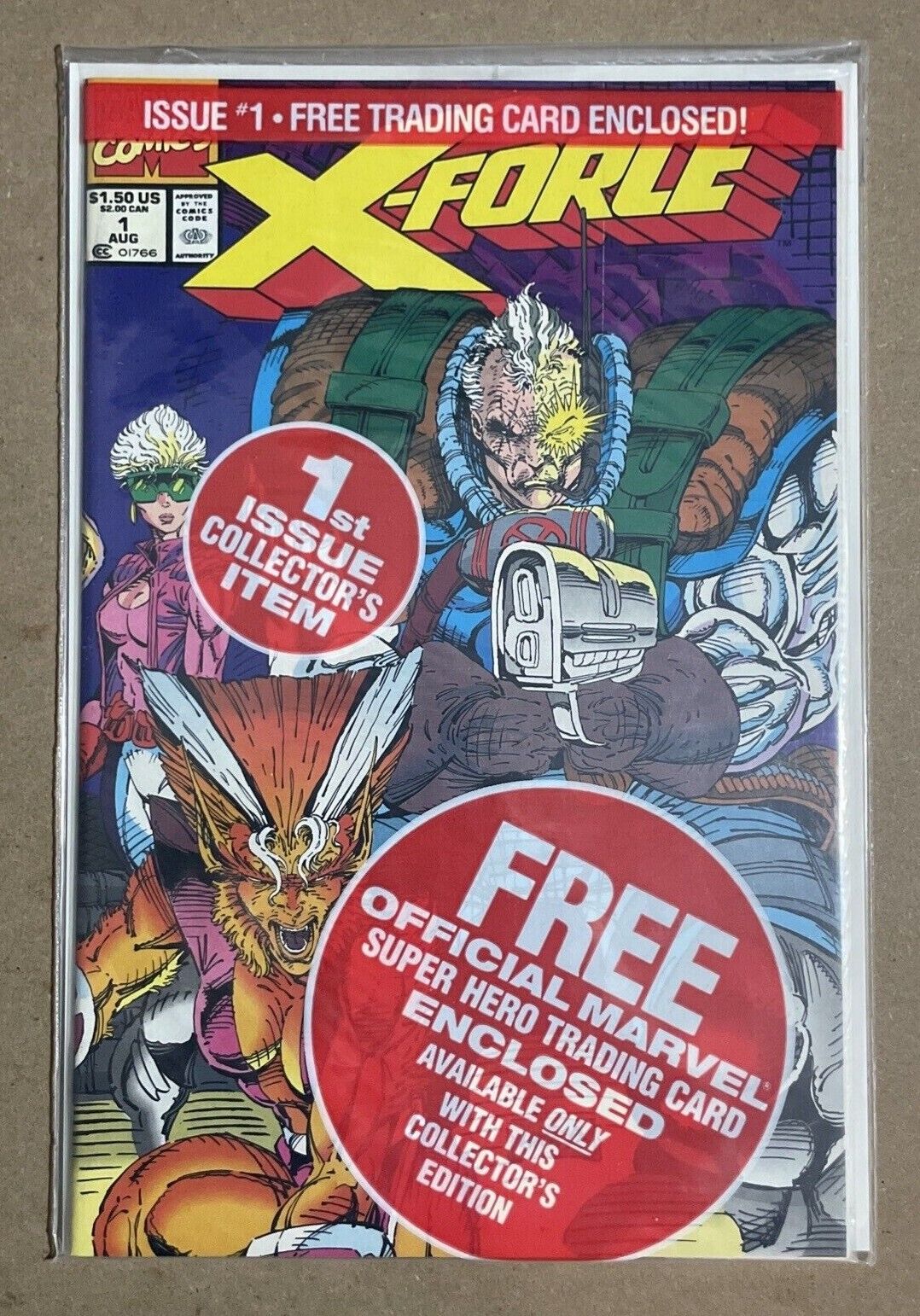 1991 MARVEL COMICS X-FORCE #1 SEALED W/ TRADING CARD UNREAD BAGGED BOARDED NICE