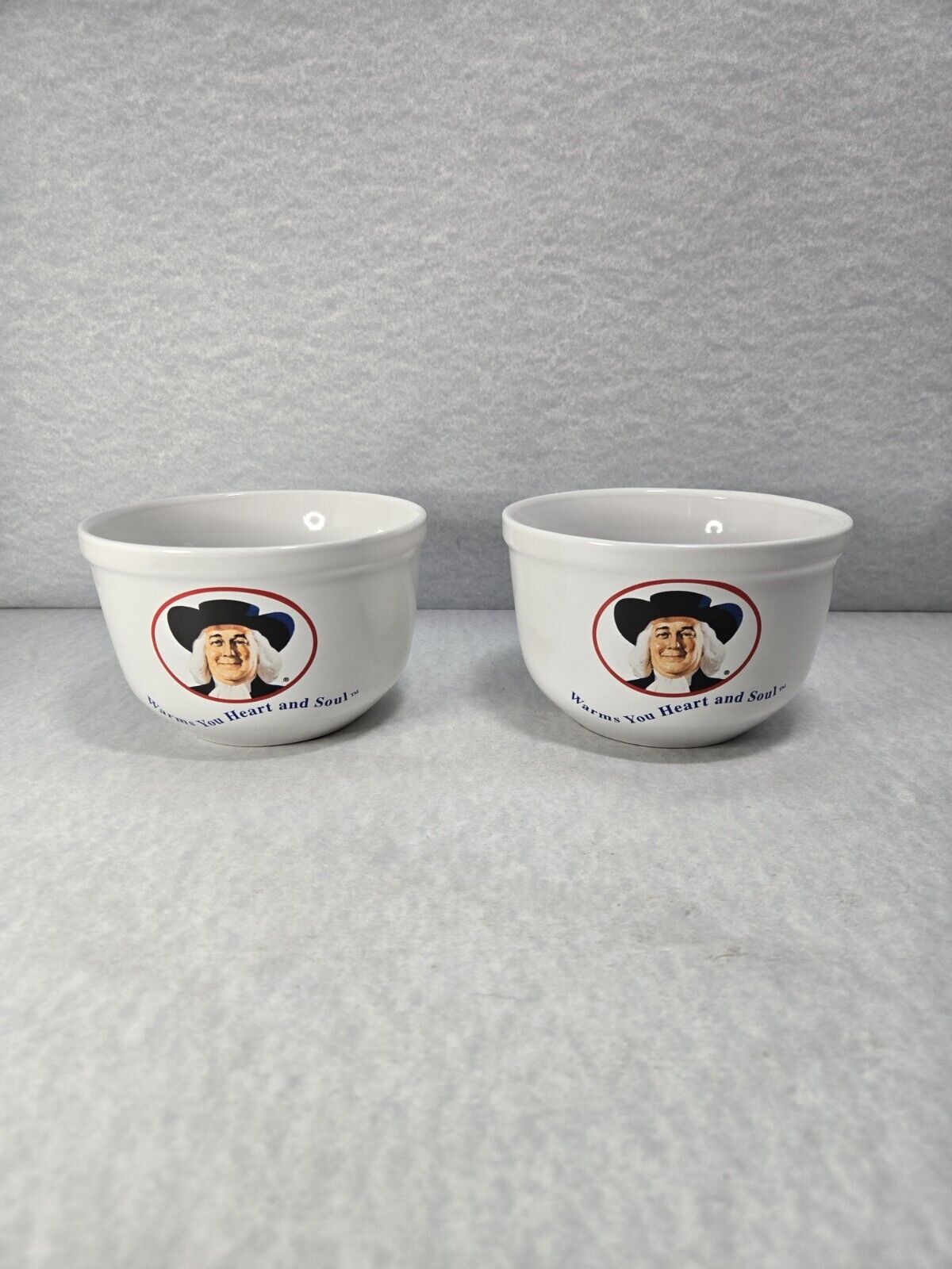 Quaker Oats Cereal Oatmeal Bowls VTG 1999 Set of 2 Warms Your Heart & Soul 5.5\