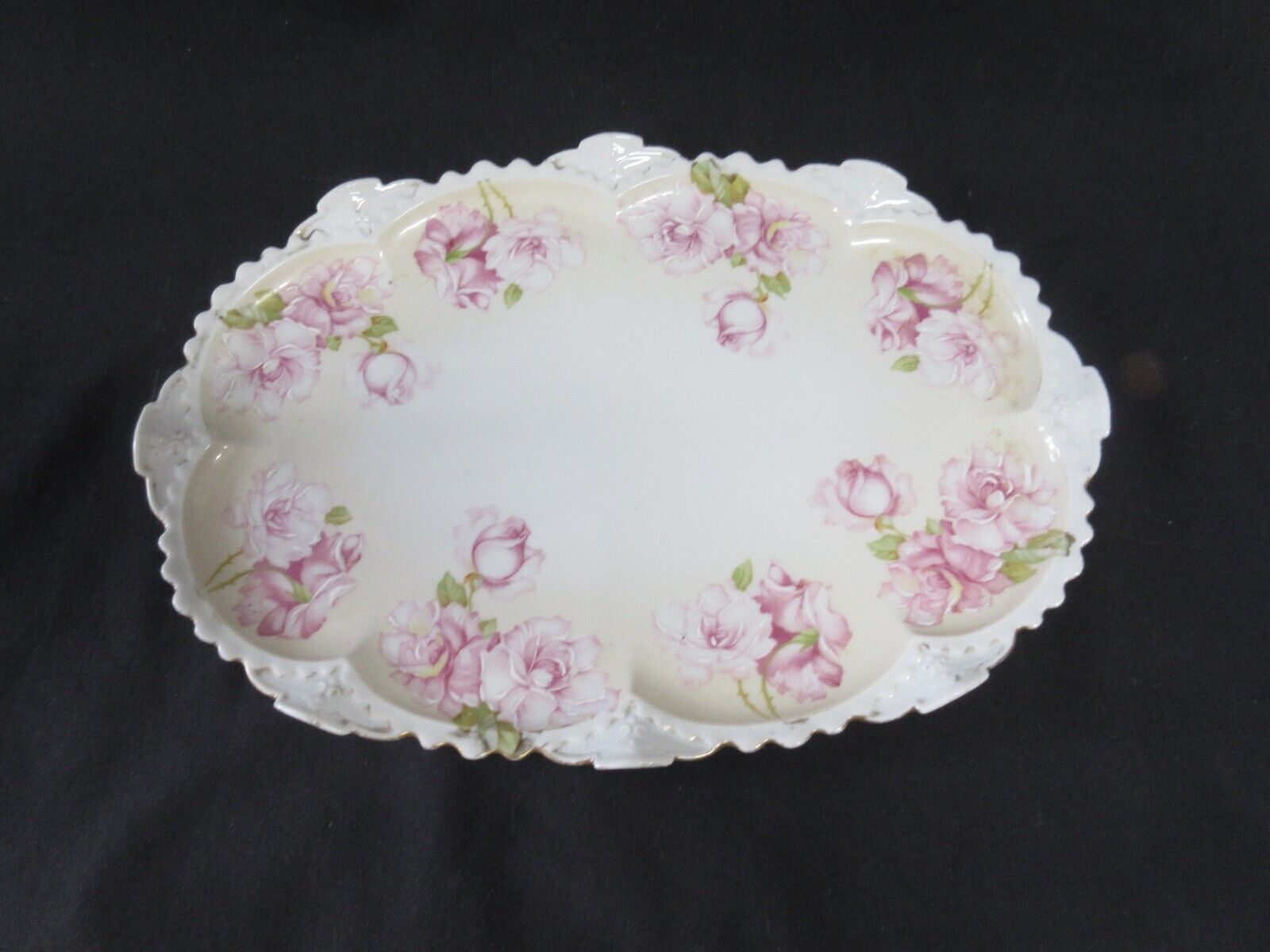LG Antique Kaiserin Maria Theresia Carlsbad Porcelain HP Scalloped Dresser Tray