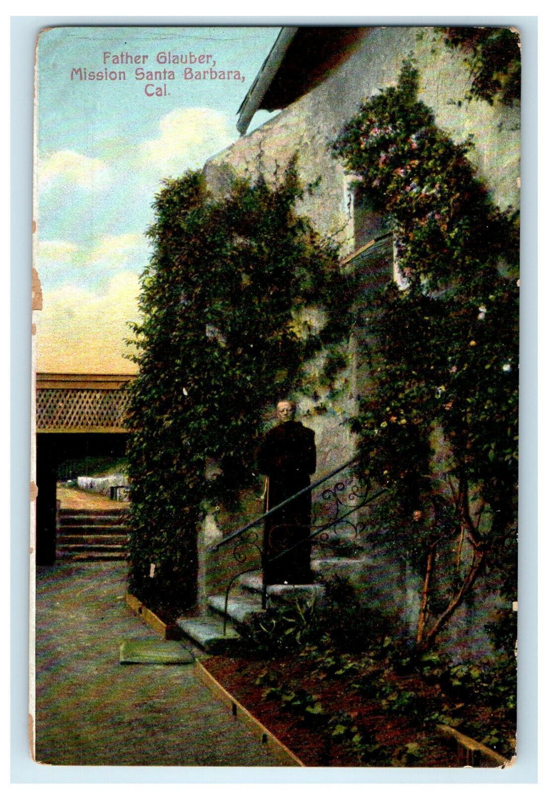 c1910s Father Glauber, Mission Santa Barbara California CA Antique Postcard
