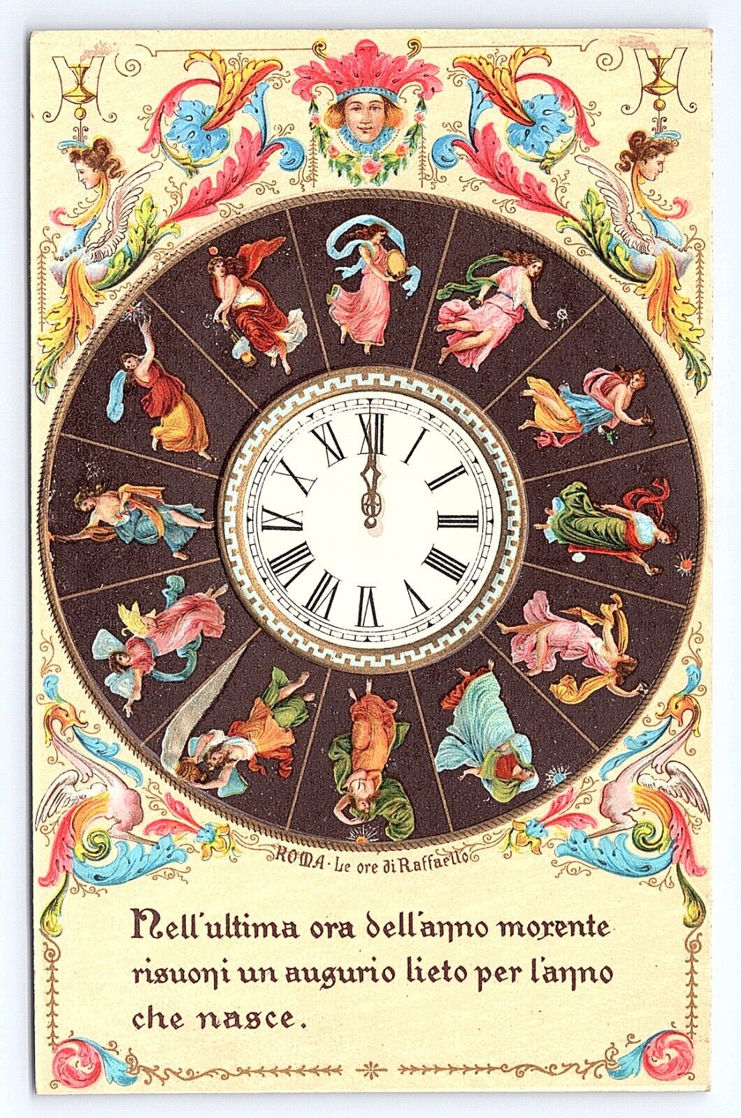 Postcard Happy Wish For New Year, Italian Raphael\'s Hours Of The Day Italy Clock