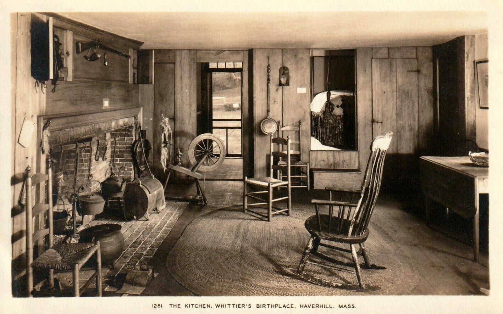 The Kitchen, Whittier's Birthplace - Haverhill, Mass - Real Photo Postcard