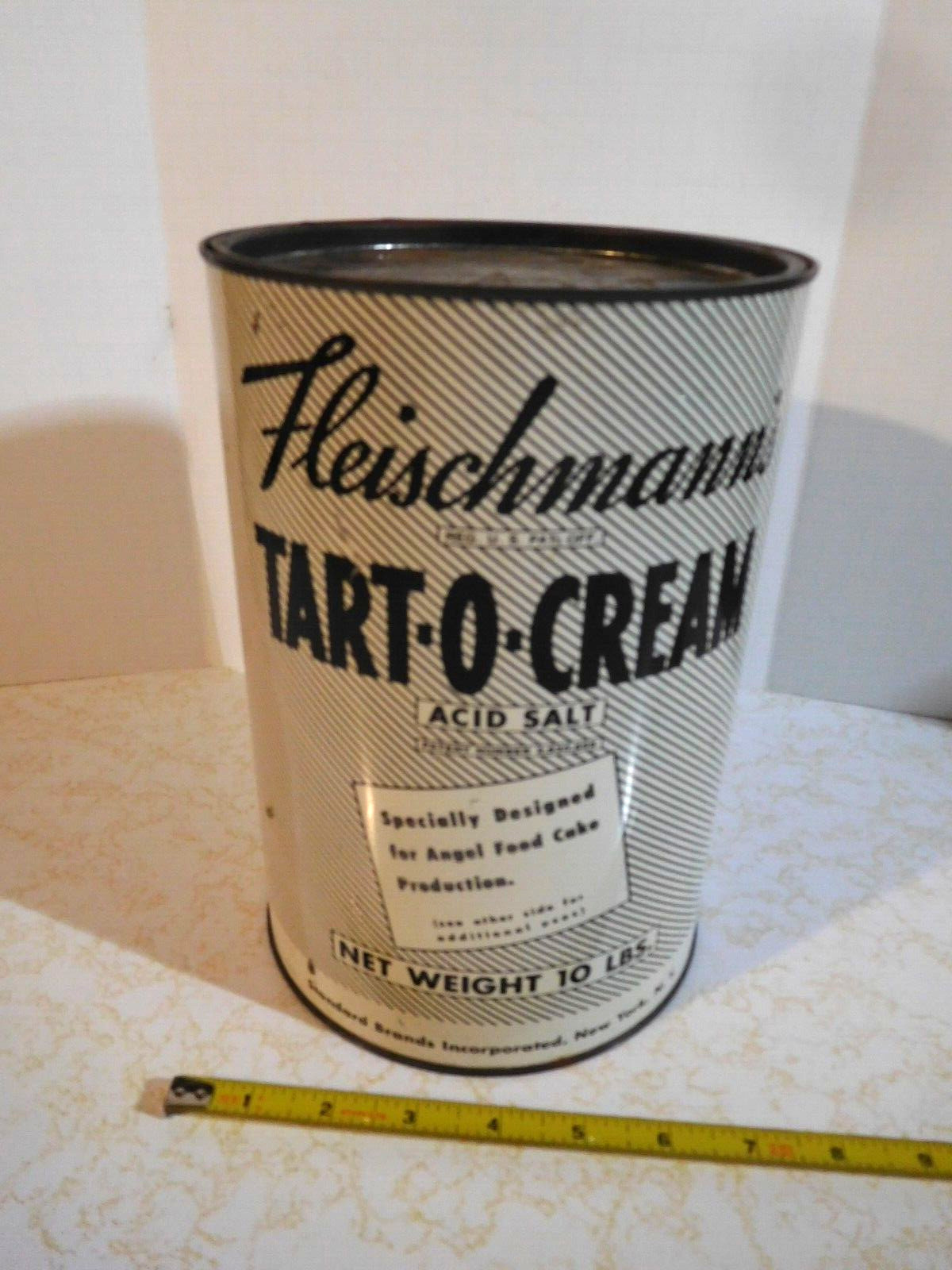 Vintage LARGE Fleischmann\'s Tart-O-Cream acid salt Striped Kitchen/Pantry Tin