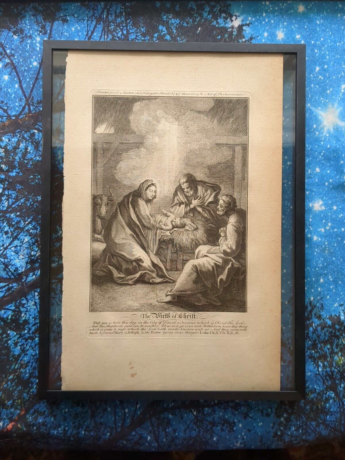 1747 Rare Birth Of Christ Bible Leaf-Gospel of Luke-Framed-Great Gift Idea