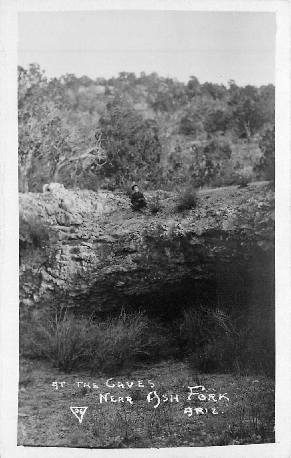 Postcard RPPC 1922 Arizona Ashfork Yavapai The Caves Boy AZ24-4299