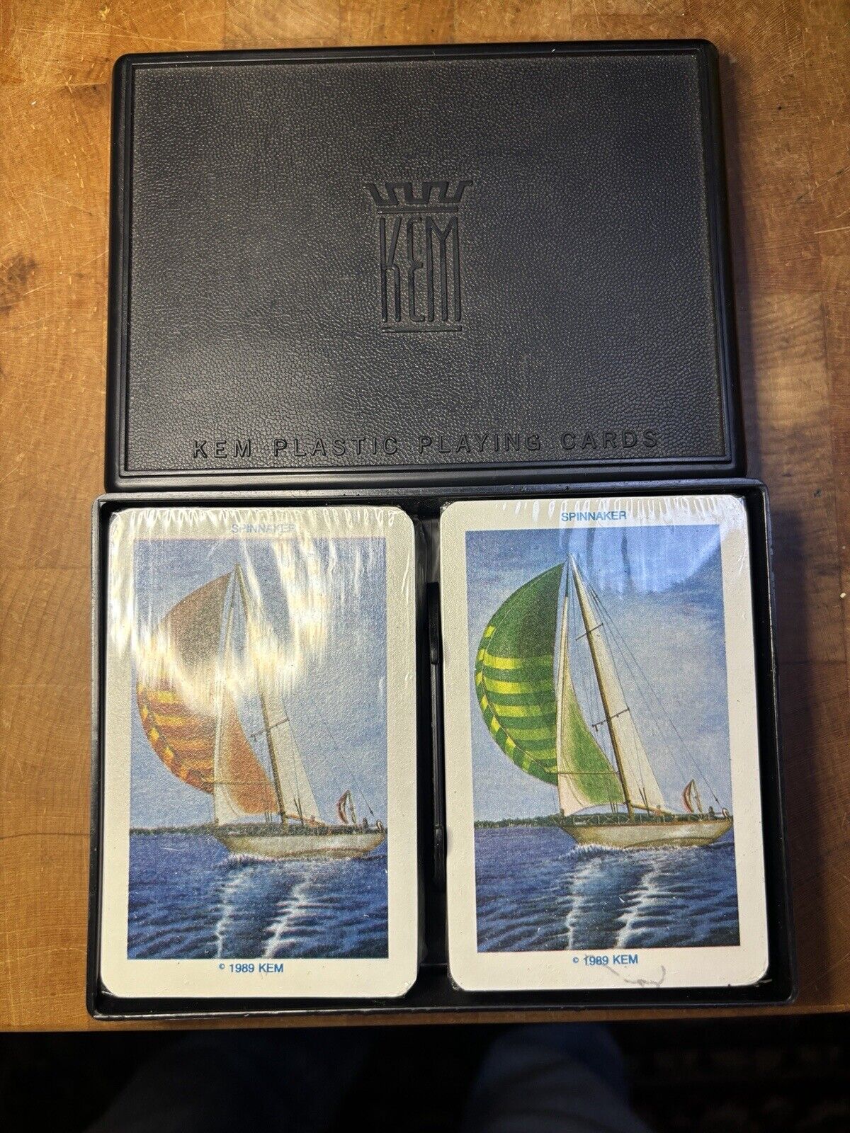 NEW SEALED Vintage Kem Plastic Playing Cards Spinnaker Ship Sail Boat With Case