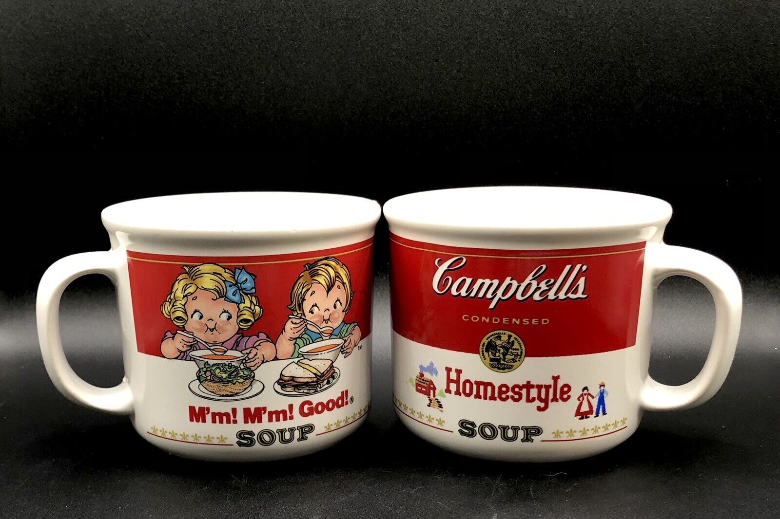 2 Vintage 1989 Campbells’s SOUP Kids M’m M’m Good & Homestyle MUGS Cups Bowls