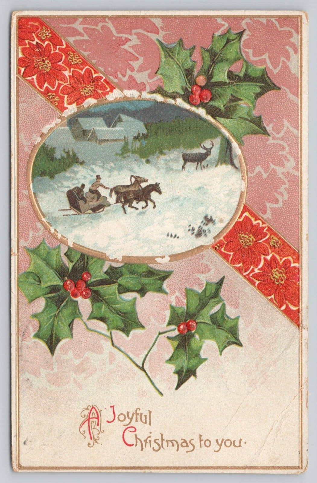 Vtg Embossed Post Card A Joyful Christmas To You I245