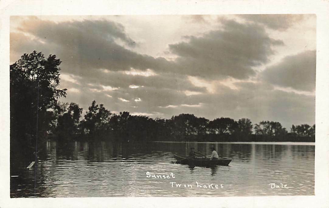 RPPC VTG Sunset Twin Lakes People Small Boat  Real Photo P266