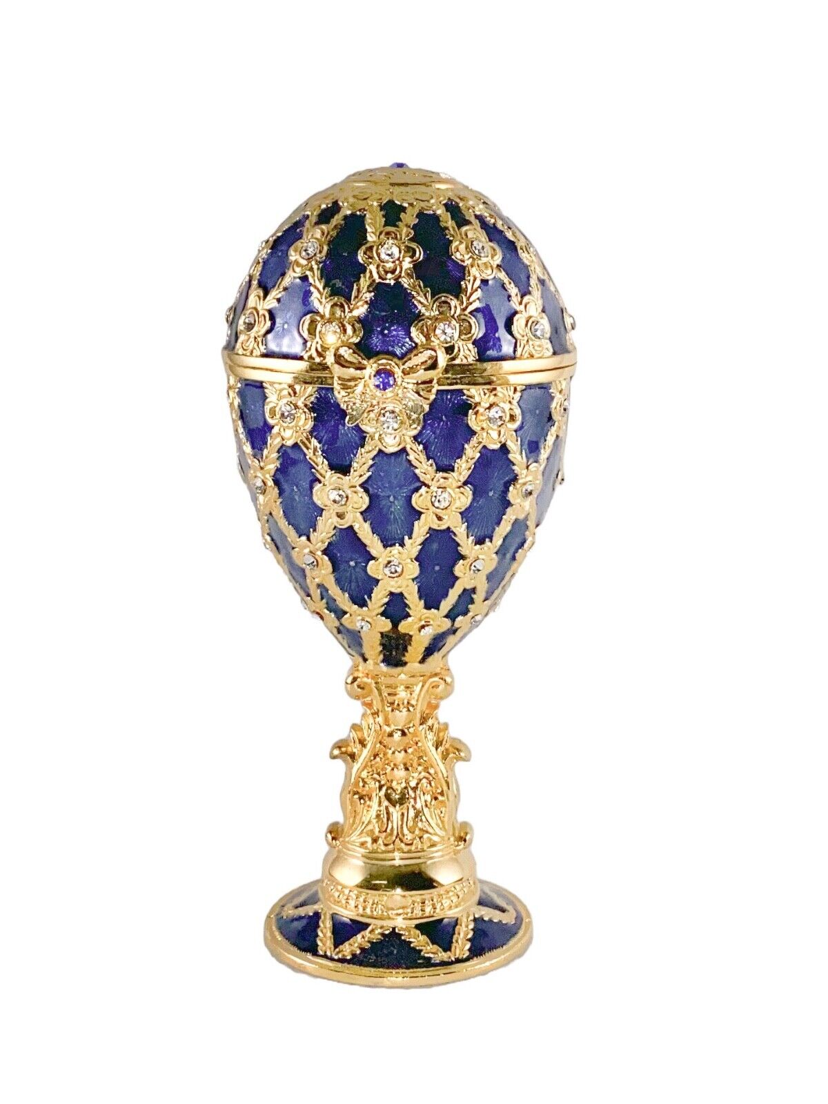 Krischerco Imperial Egg Royal Blue & Gold Enamel Faberge Music Trinket Box 6\