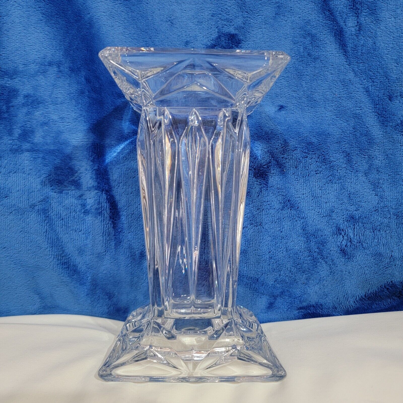 Vtg PartyLite Quad Prism Pedestal Crystal Dual Pillar Candle Holder And Vase 
