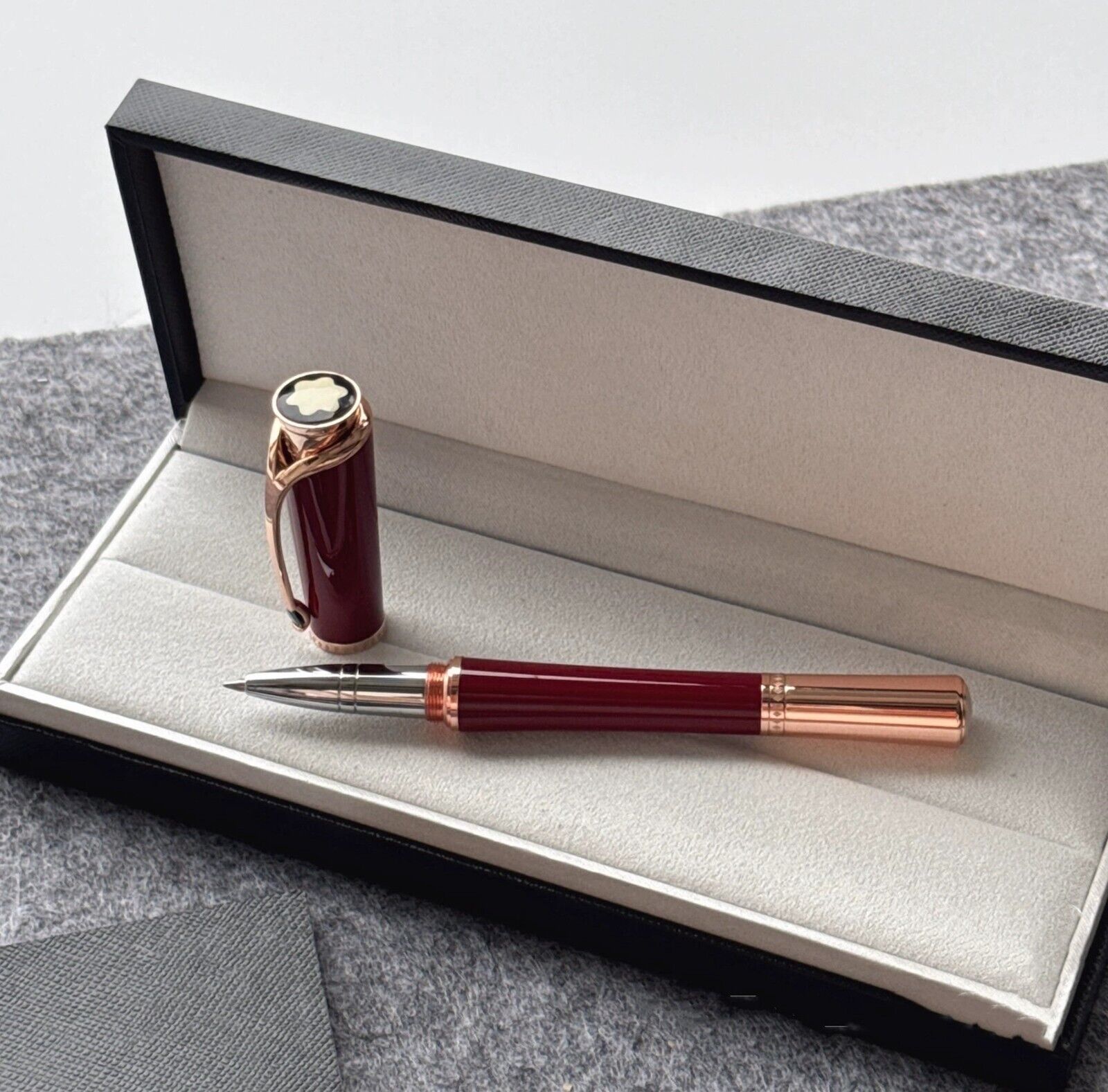 Deluxe Princess Monaco Series Red  - Rose Gold Clip 0.7mm Rollerball Pen No Box