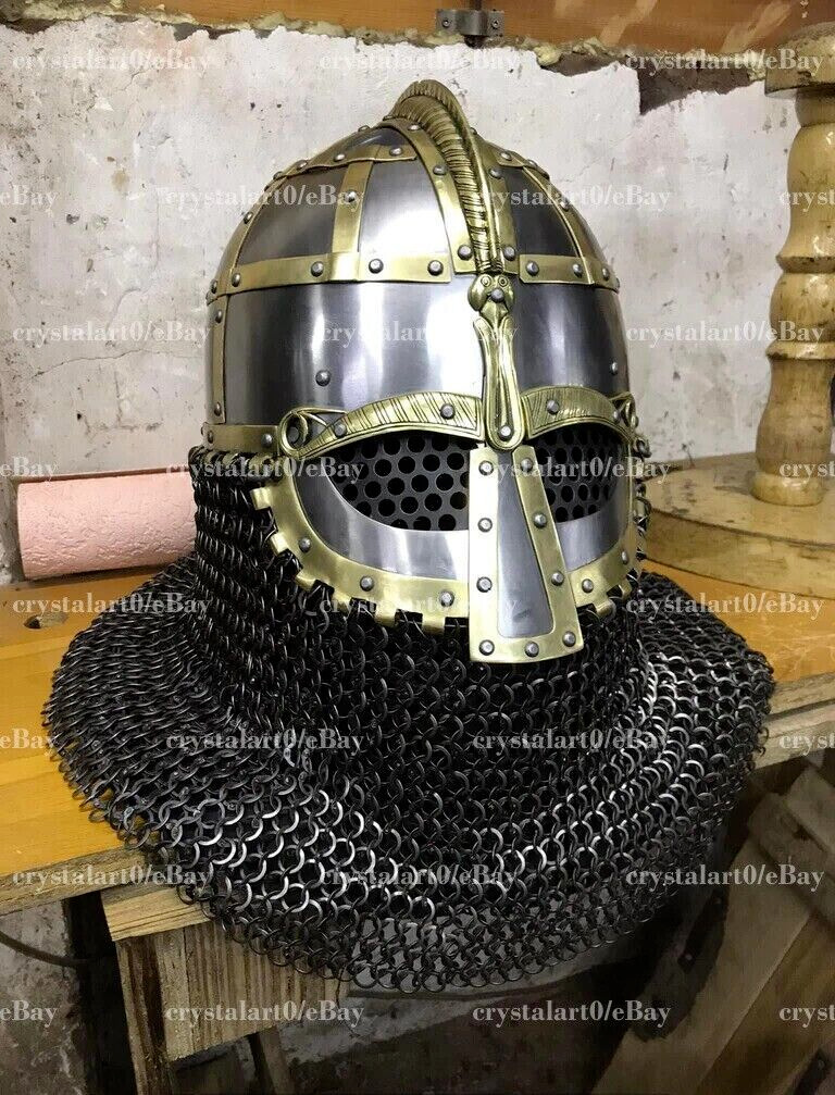 14GA SCA Steel Medieval Vendel Viking Helmet Knight With Chainmail Helmet Viking