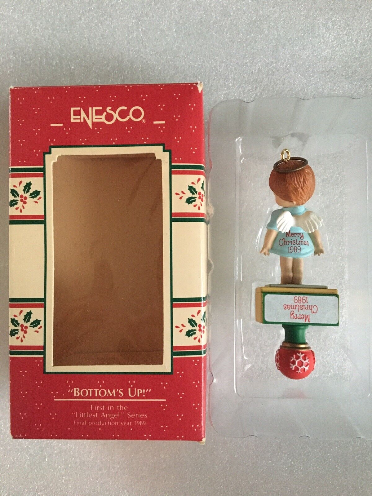 1989 Enesco Treasury Christmas Ornament #830003 Bottom’s Up - Littlest Angel #1