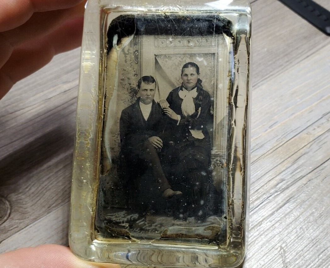 Antique A. C. Bosselman & Co NY Glass Photo Family Portrait Paperweight
