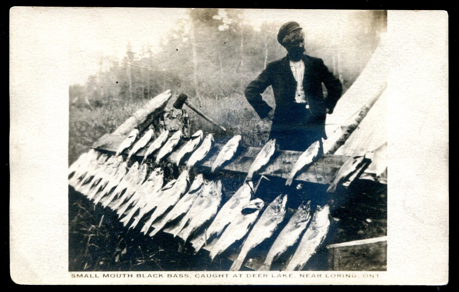 LORING Ontario 1920s Deer Lake Bass Fishing. Real Photo Postcard