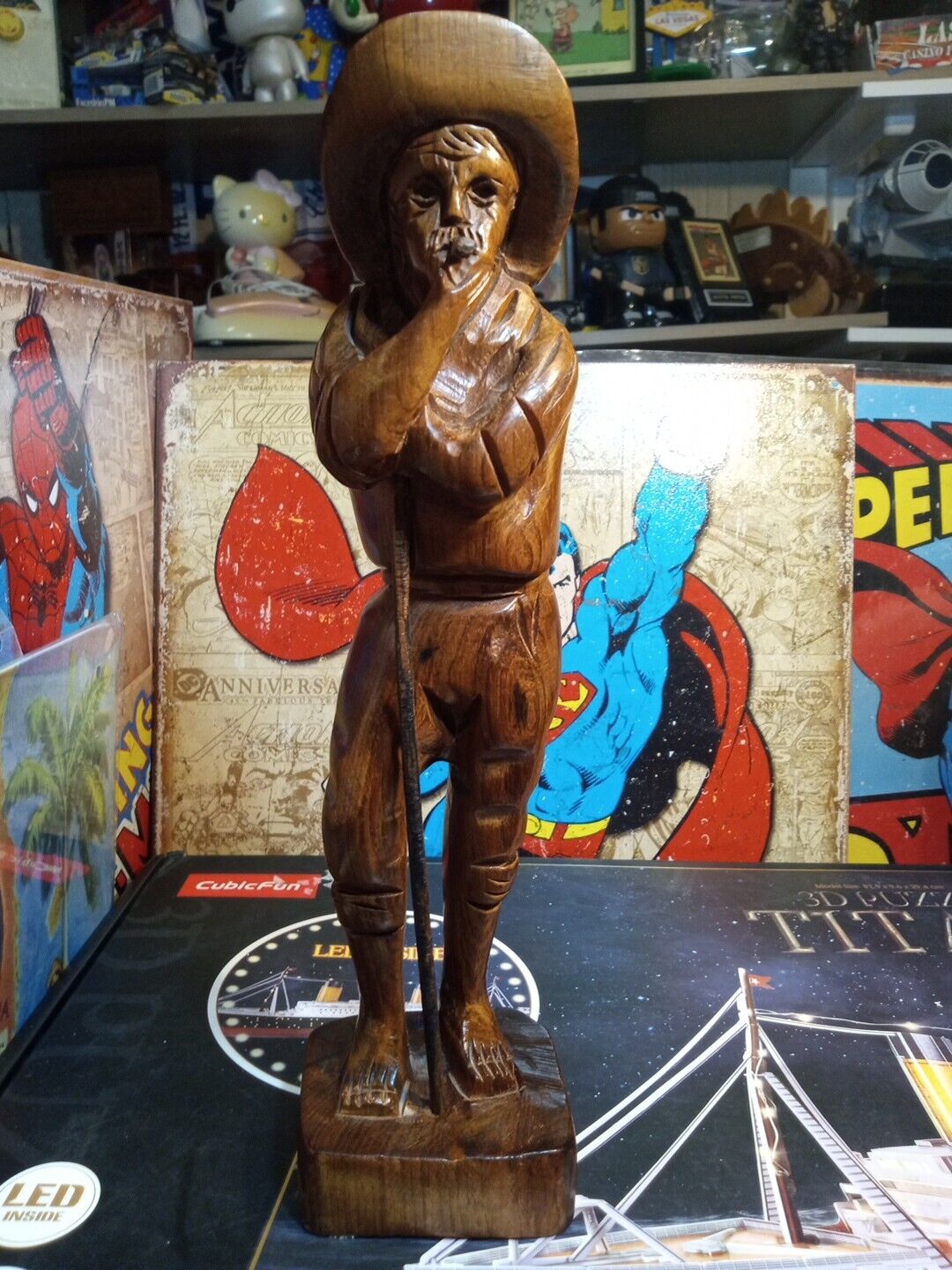 Unique/Vintage/Carved /Wood /Old Man With Cigar  sculpture.Very Nice.