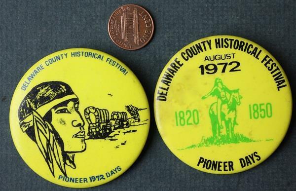 1972 Delaware County Indiana Pioneer Days Native American Indian TWO pin set----