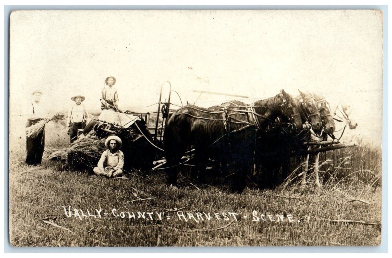Valley City Nebraska NE RPPC Photo Postcard Vally County Harvest Scene Farming
