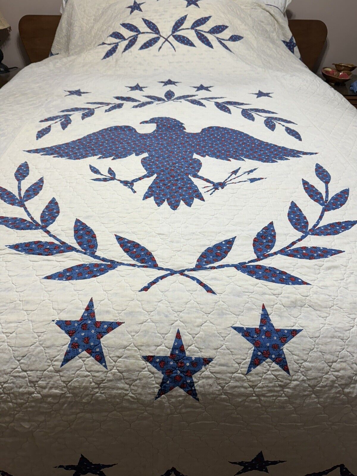 Vintage Rare Federal Eagle Quilt, Patriotic, Red, White & Blue, 77 X 103, CUTTER