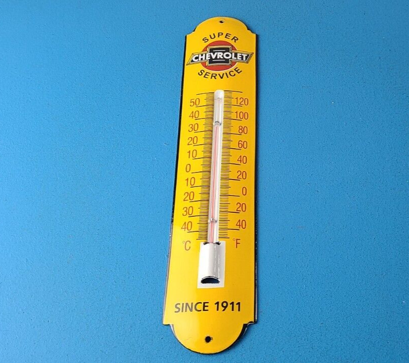 Vintage Chevrolet Auto Sign - Service Gas Pump Sign on Porcelain Thermometer