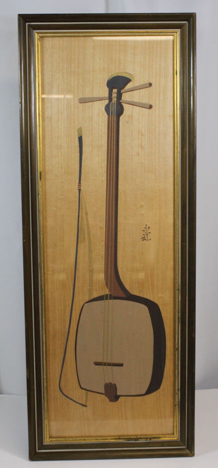 Vtg Shamisen Wen Chin Picture Wall Art Chinese Instrument MCM 50s 60s 12.5x33