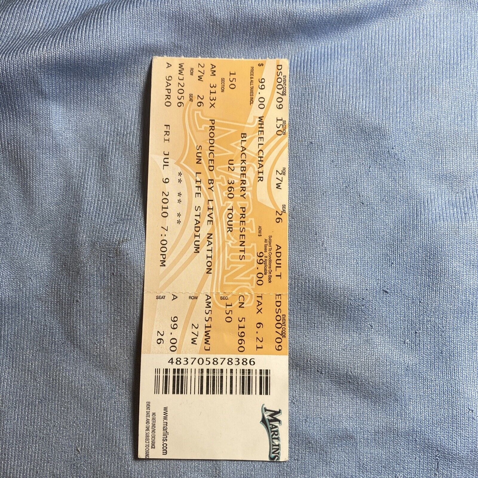 U2 Ticket Stub 2010 Florida Marlins Stadium Vintage 360 Tour
