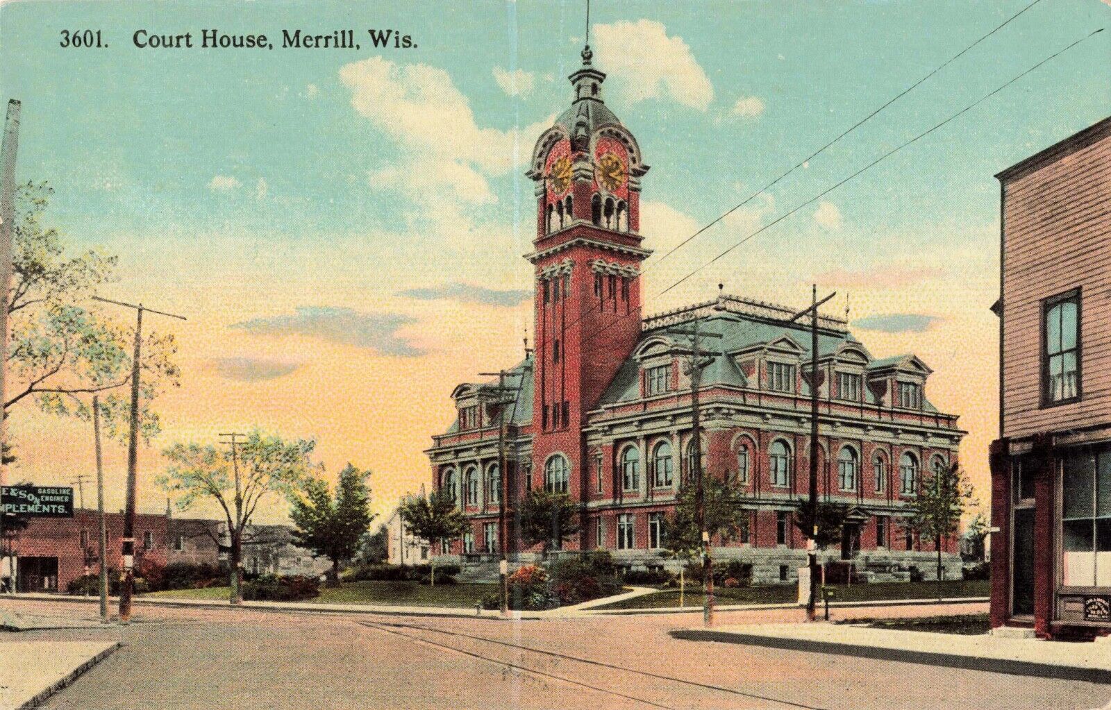 Court House Merrill Wisconsin WI Street View c1910 Postcard
