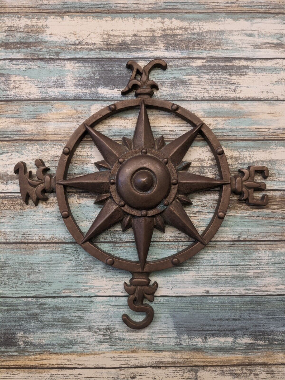 Vintage Nautical Solid Brass Compass Rose Wall Hanging 12 x 12