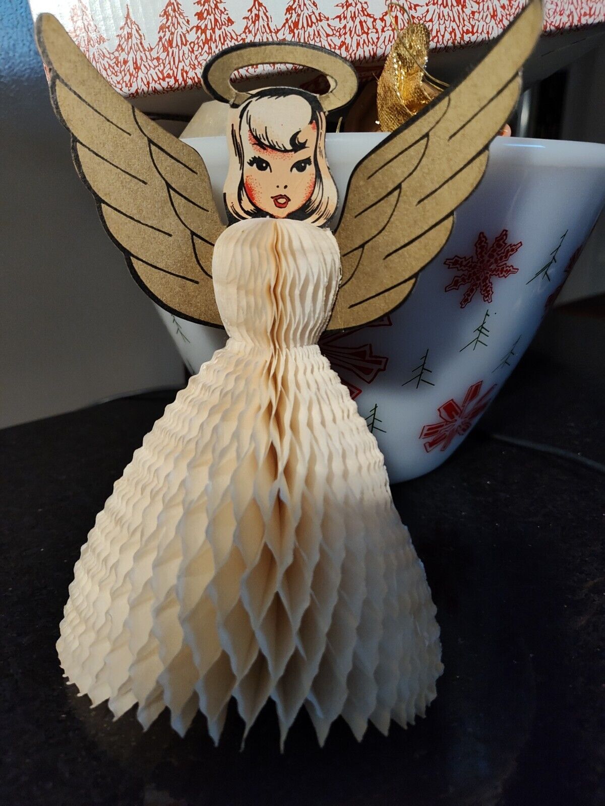Vintage White Christmas Honeycomb Angel  Great Condition