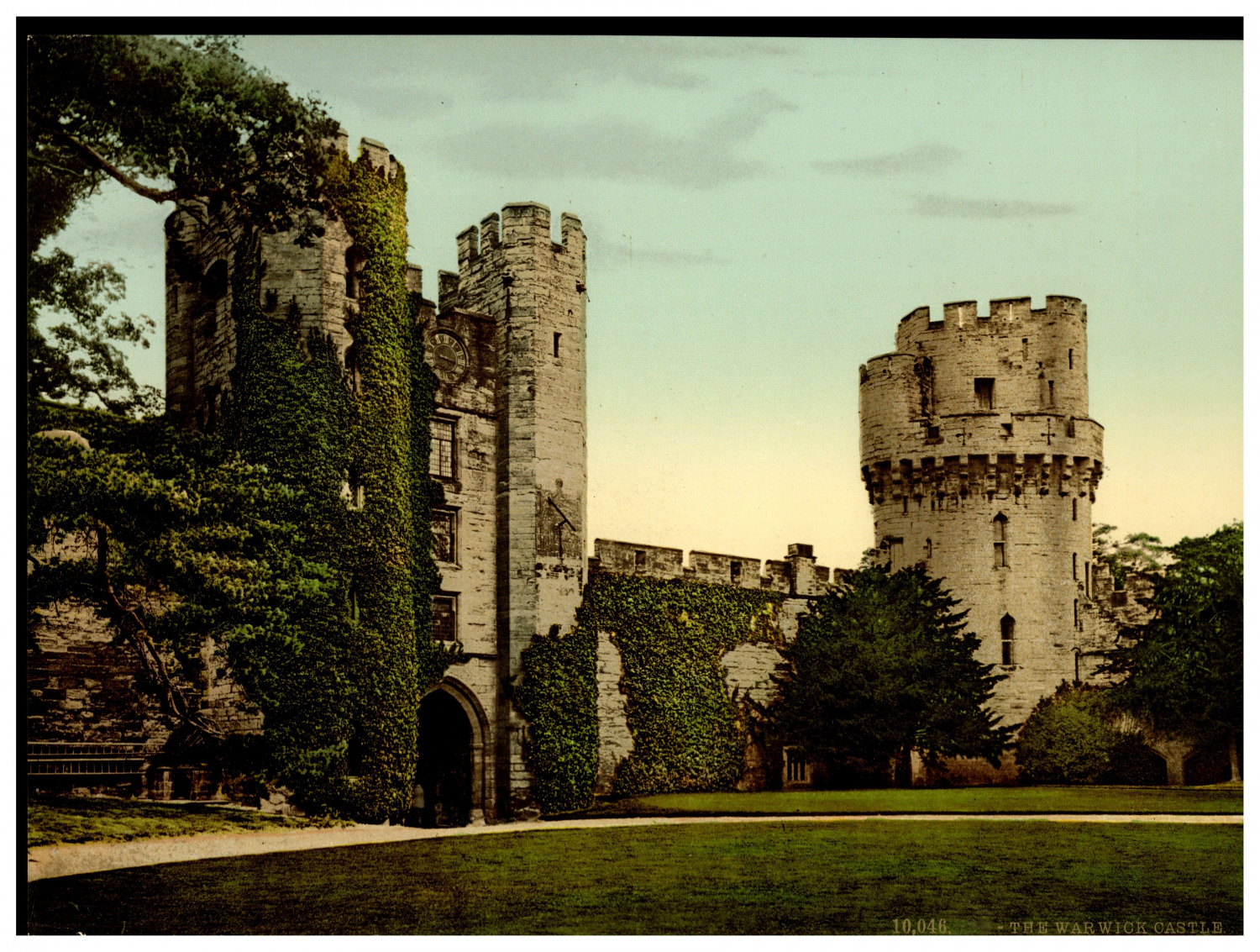 England. Warwick. The Castle. Vintage photochrome by P.Z, photochrome Zurich 