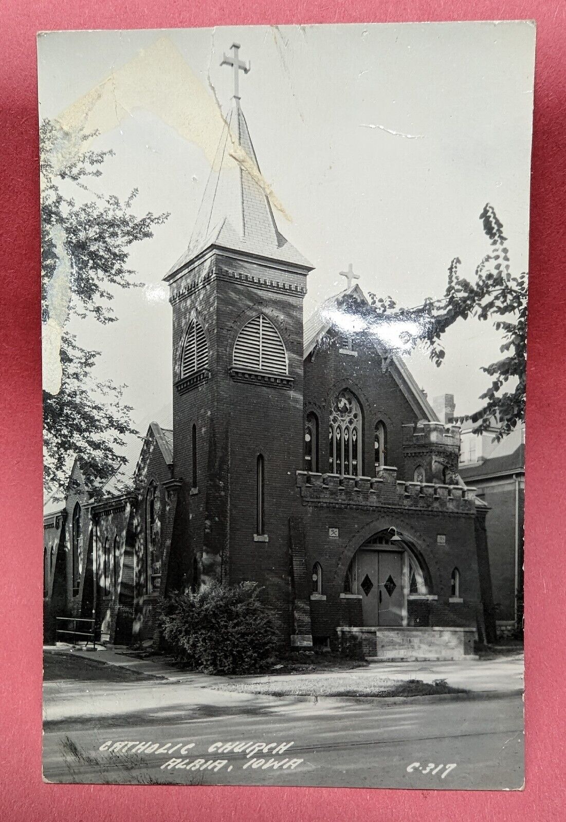 Catholic Church Albia Iowa Vintage RPPC Postcard