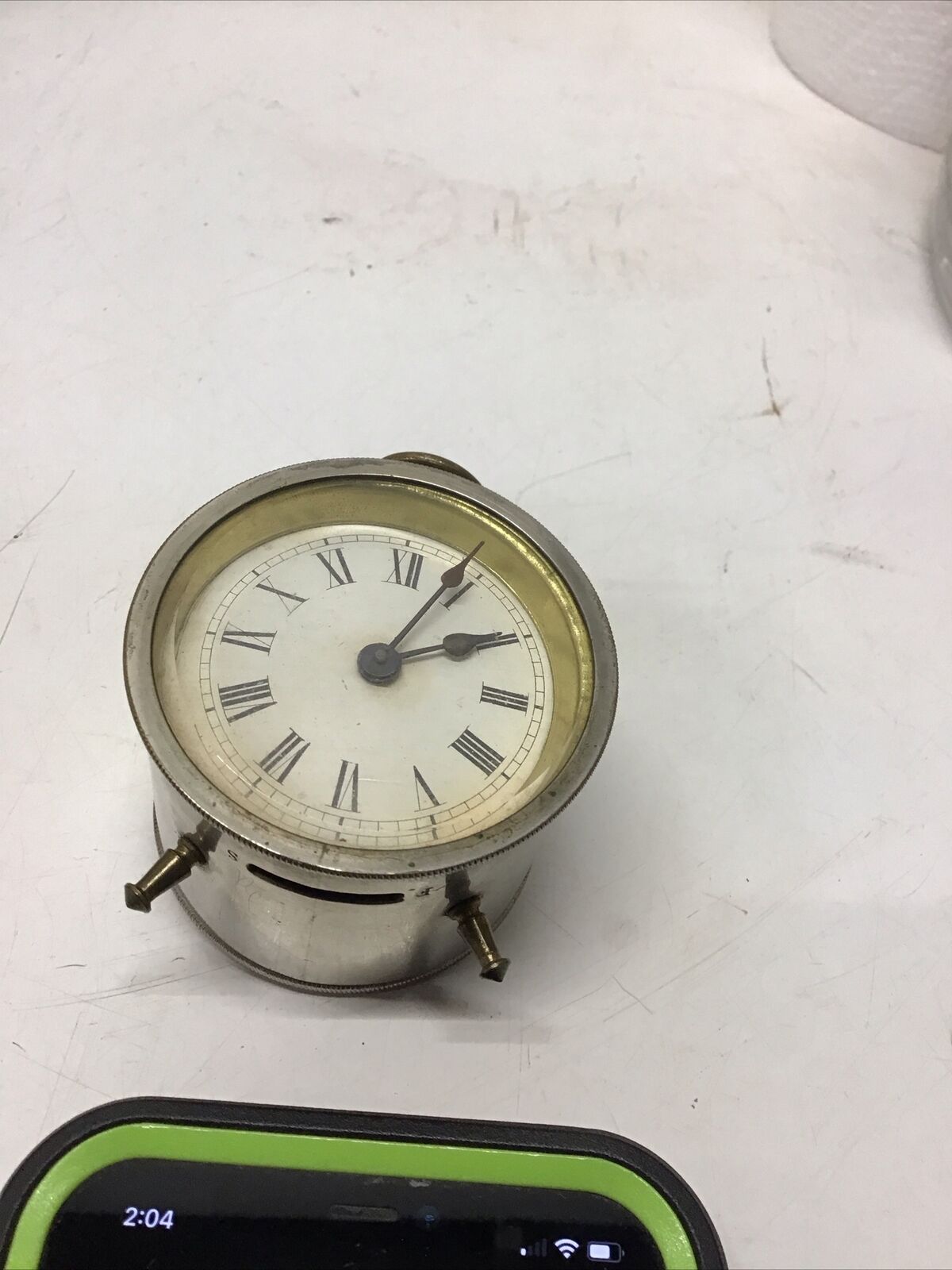 Antique Nickel Peg Leg Ring Top Mantel Clock Working Condition