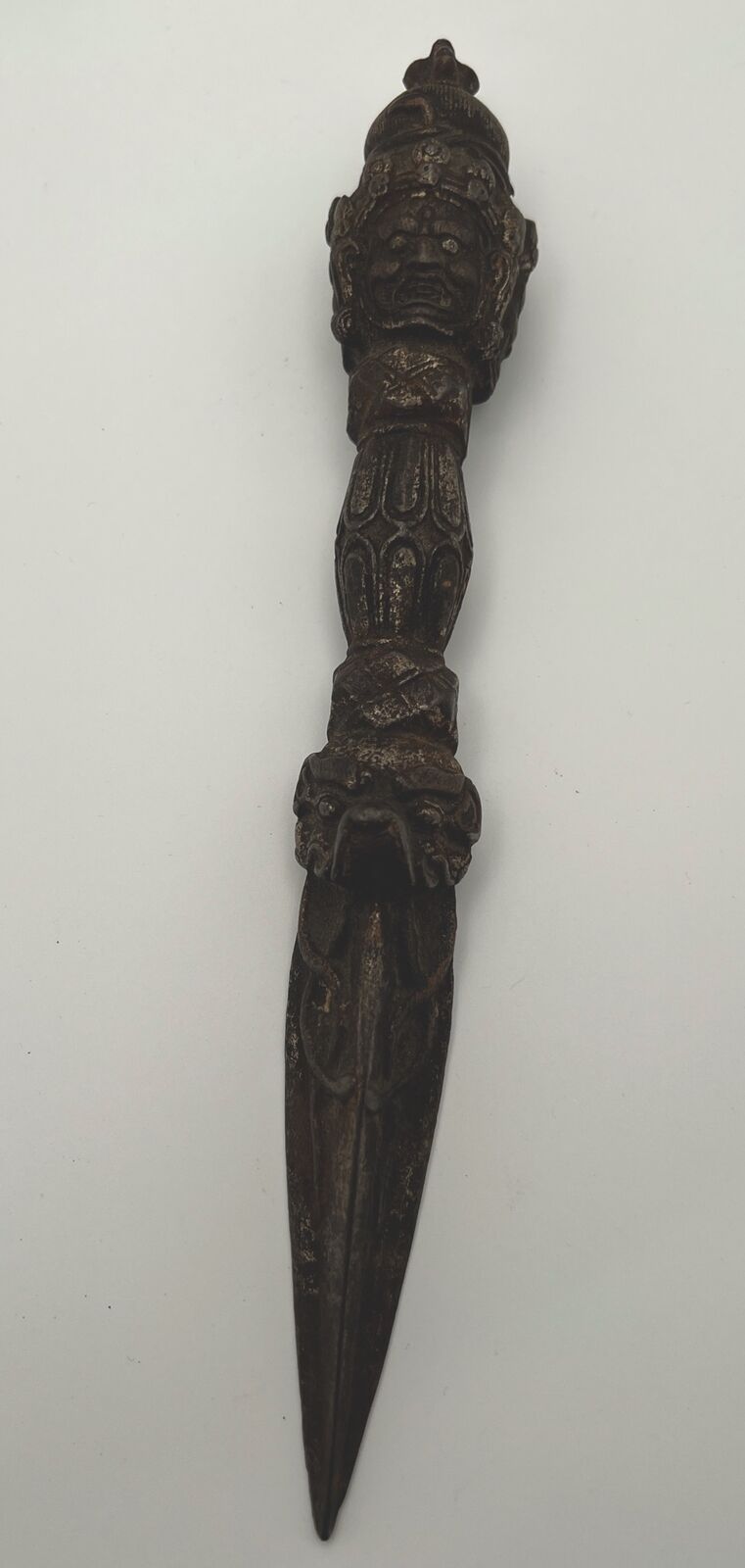 Vintage Tibetan/Nepali metal phurba dagger Three faces of Makahala triangular