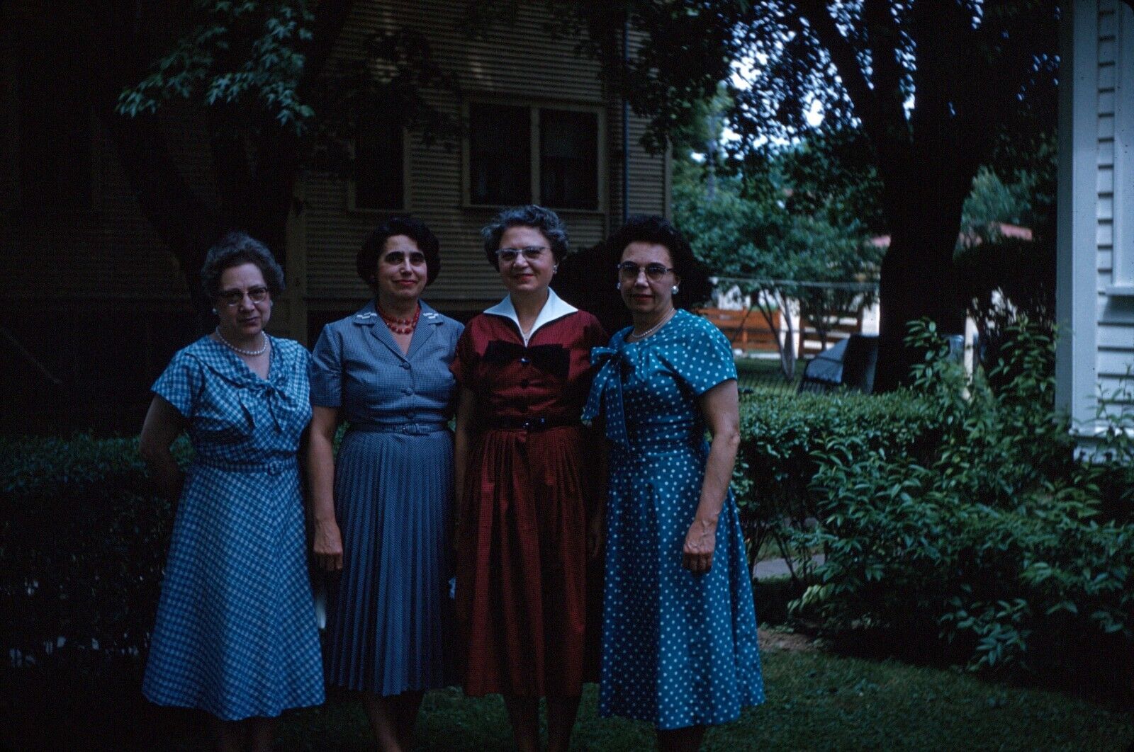 1960 Group of Four Women in Dresses Outside Vintage 35mm Slide