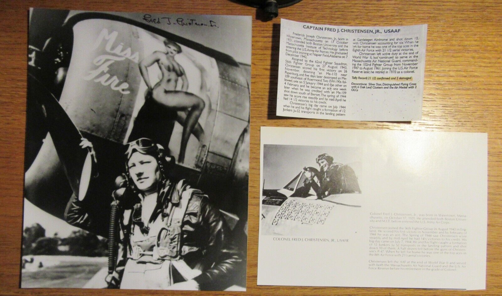 US WW2 Fighter Ace, Fred Christensen, 21.5-Vic, 56th FG, Signed-Photo