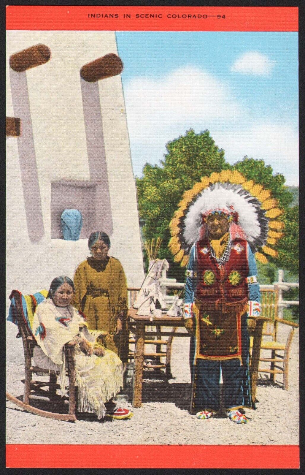 Vintage postcard INDIANS in SCENIC COLORADO linen type unused n-mint+ condition