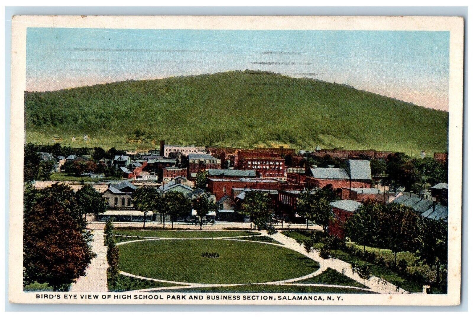 1916 Bird Eye View High School Park Business Section Salamanca New York Postcard