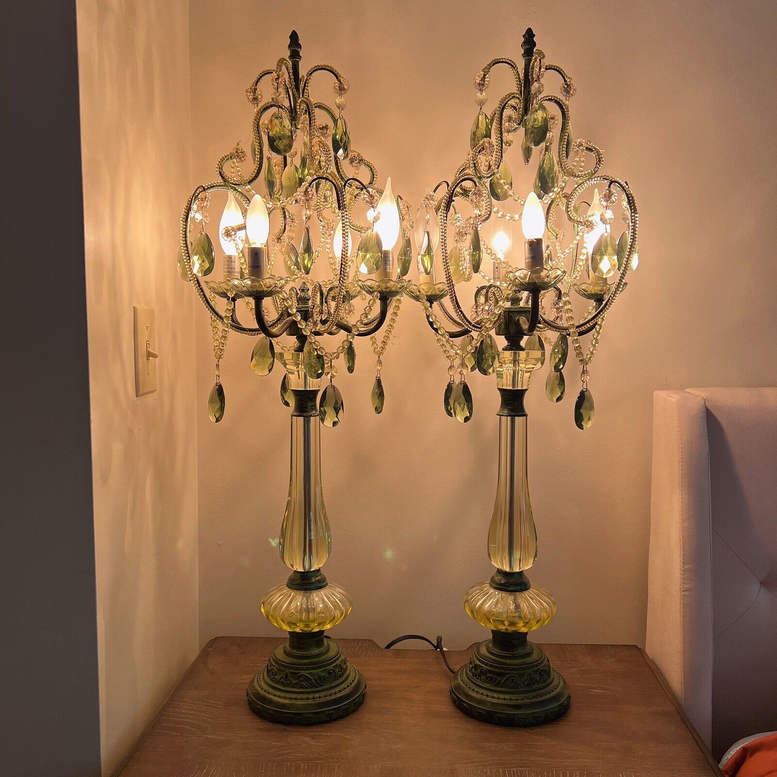 Grouping of (2) Vintage Antique Style Chandelier Acrylic Lucite Table Lamps