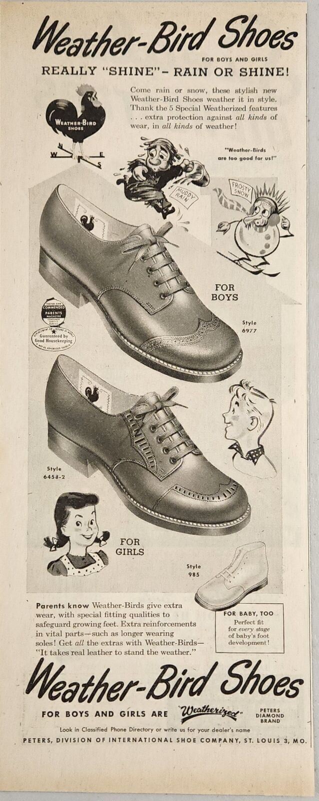 1947 Print Ad Weather-Bird Shoes Boys & Girls Peters International St Louis,MO