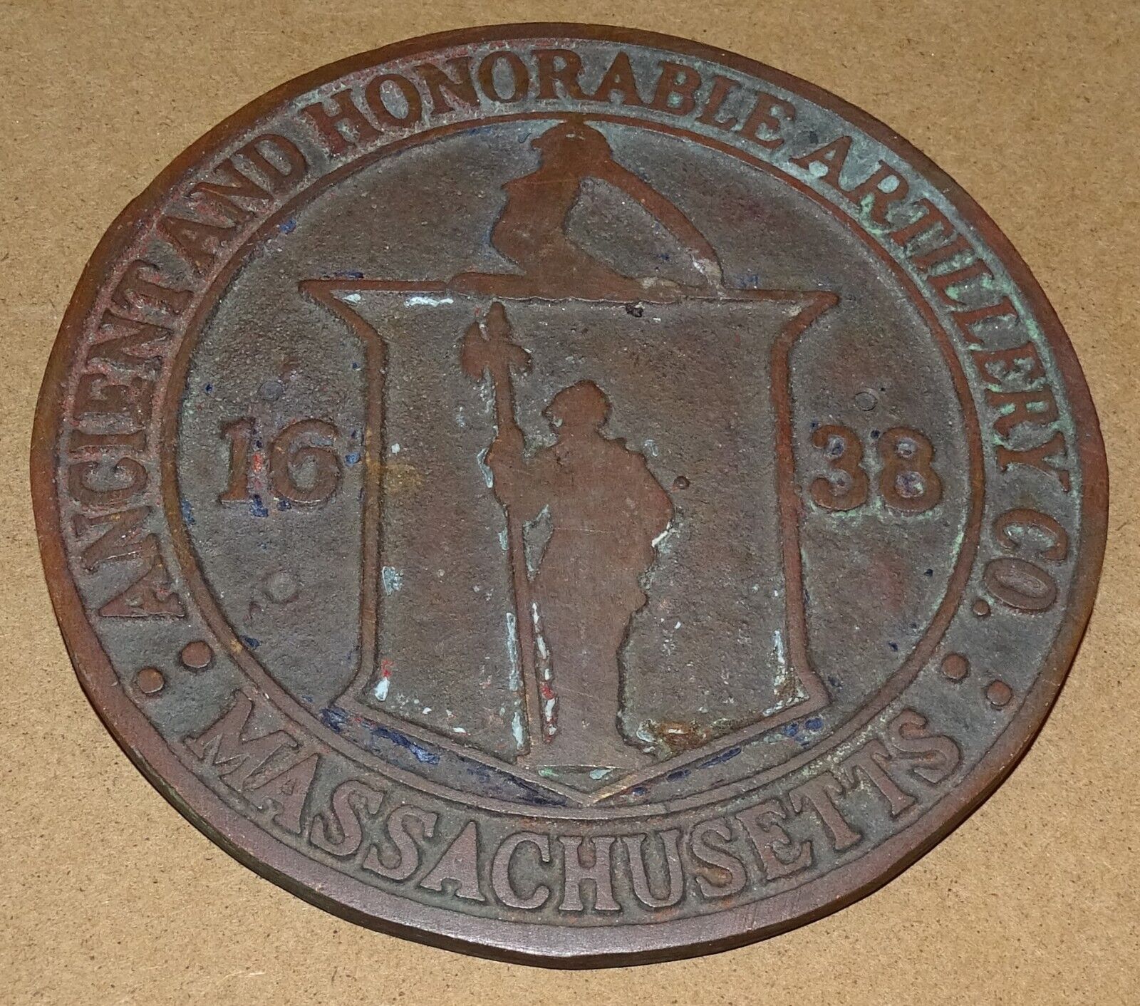 Circa 1930s Metal Plaque ANCIENT AND HONORABLE ARTILLERY CO. MASSACHUSETTS