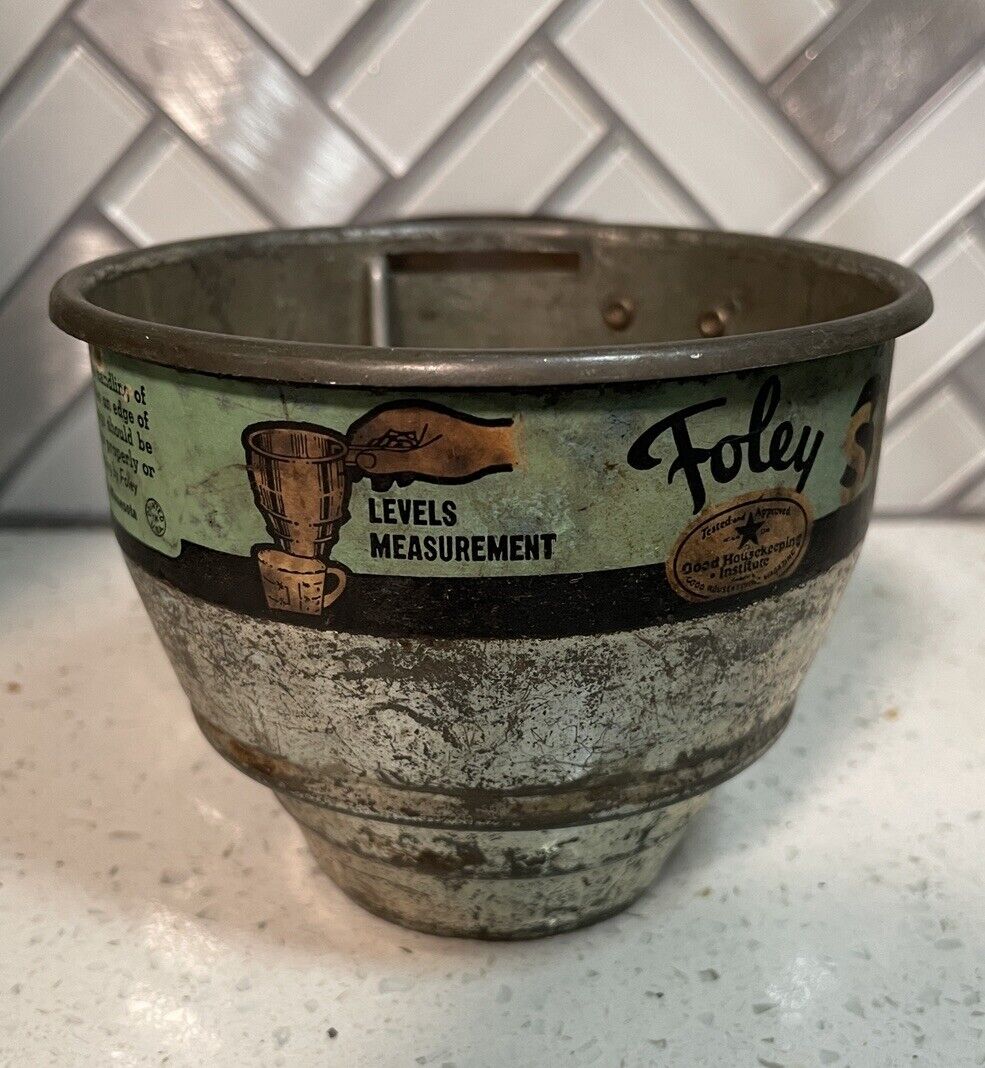 Vtg FOLEY 2 Cup Flour Sifter Original Label Approved By Good Housekeeping