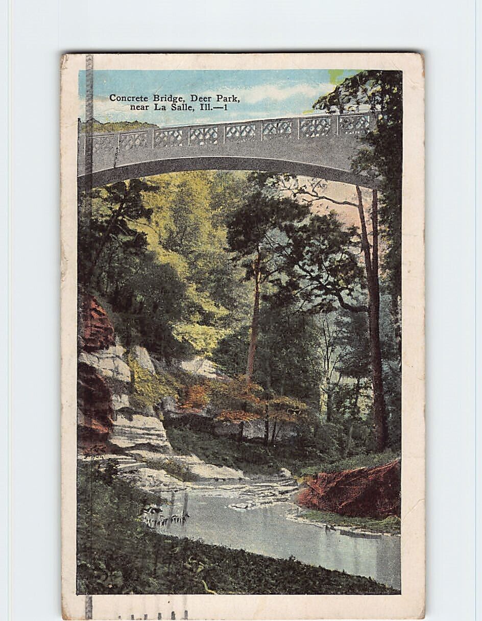 Postcard Concrete Bridge Deer Park Near La Salle Illinois USA