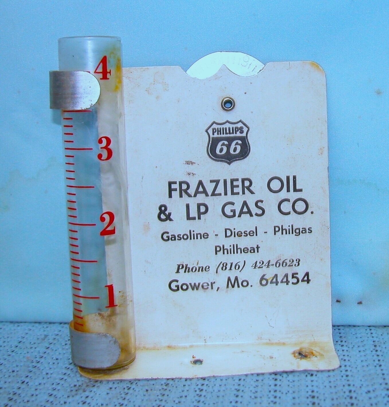 Phillips 66 Gower MO Rain Gauge ~ Frazier Oil & LP Gas Co ~ Weather Tested