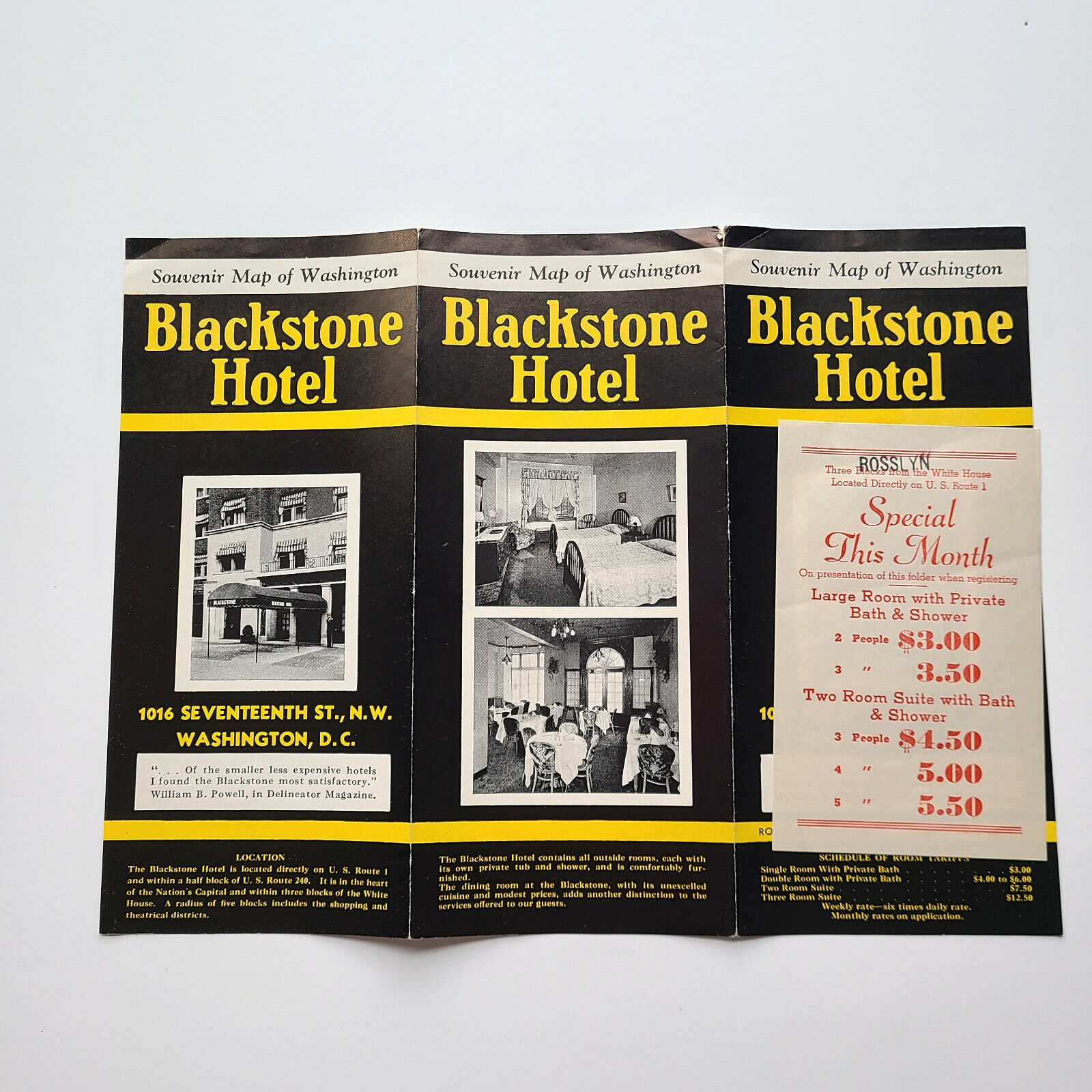 1930s Blackstone Hotel Washington DC Vintage Travel Brochure Capital Map Capitol