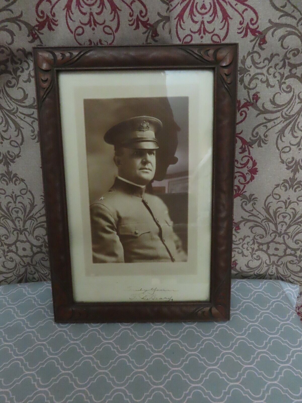 WW I WW Photograph Brigadier General F D Beary Signed Ornate Wooden Frame